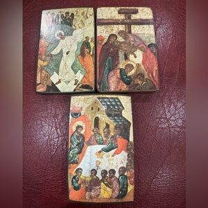 Vintage Religious themed wooden wall plaques, set of 3